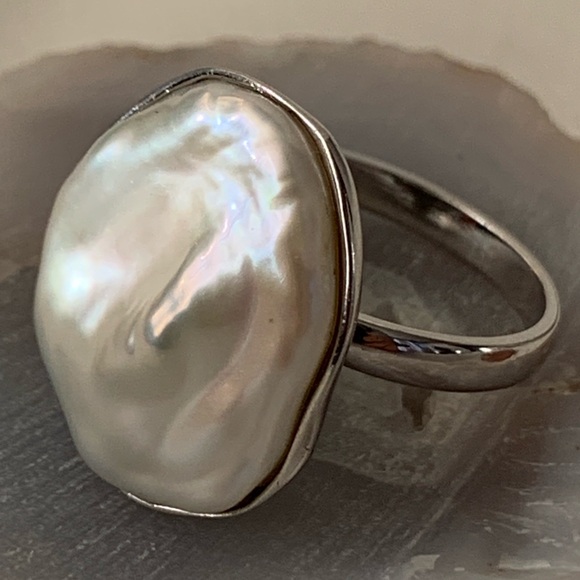 Keshi Cultured Baroque Freshwater Pearl Sterling Silver 925 Ring Size 7 US - Picture 5 of 12